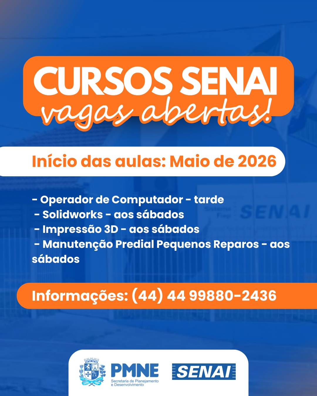 SENAI abre vagas para cursos profissionalizantes com início em maio de 2026